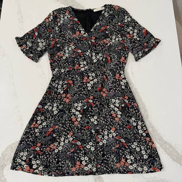 Rokoko Floral Short Sleeve Wrap Dress Womens Large Blue VNeck Zipper Back Summer - Picture 1 of 10